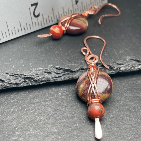 Artisan Copper and Earthy Agate and Jasper Stone Earrings - Picture 13 of 14